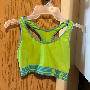 Neon green under armour sports bra